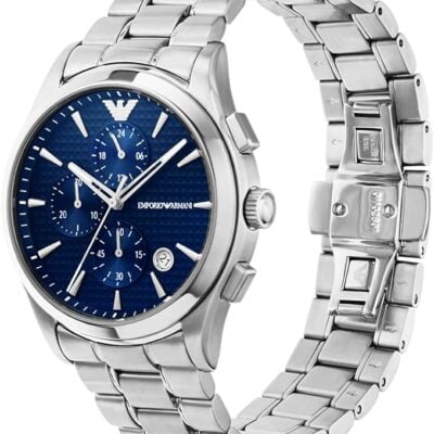 Emporio Armani Chronograph Blue Dial Silver Steel Strap Watch For Men - AR11528